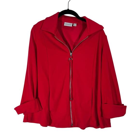 Graver Susan Graver Red Zip Up Blazer Jacket with Cuffed Sleeves Size XS - Picture 1 of 8
